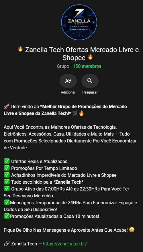 Imagem do grupo Zanella Tech Ofertas Mercado Livre e Shopee